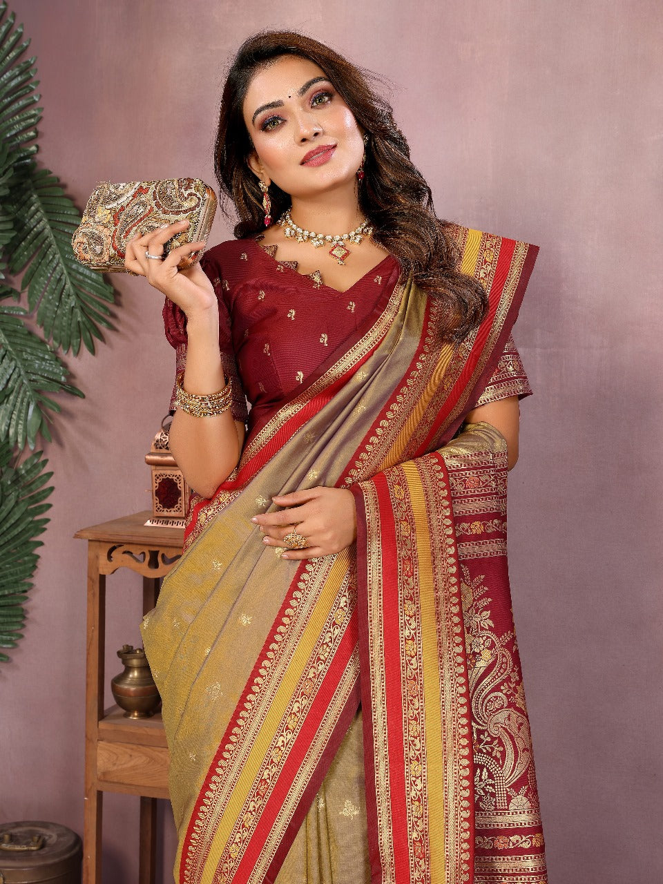 Pure Handloom Yellow & Red Kalamkari Silk Saree with Zari Woven Border & Pallu