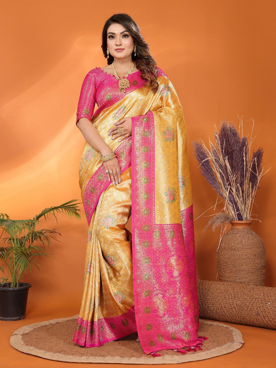 Pure Banarasi Purple & Pink Tissue Silk Saree with Paithani Border & Pallu