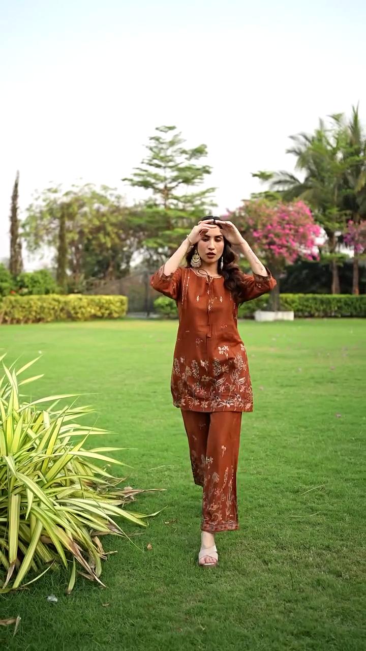 Women's Brown Cotton Co Ord Set For Women
