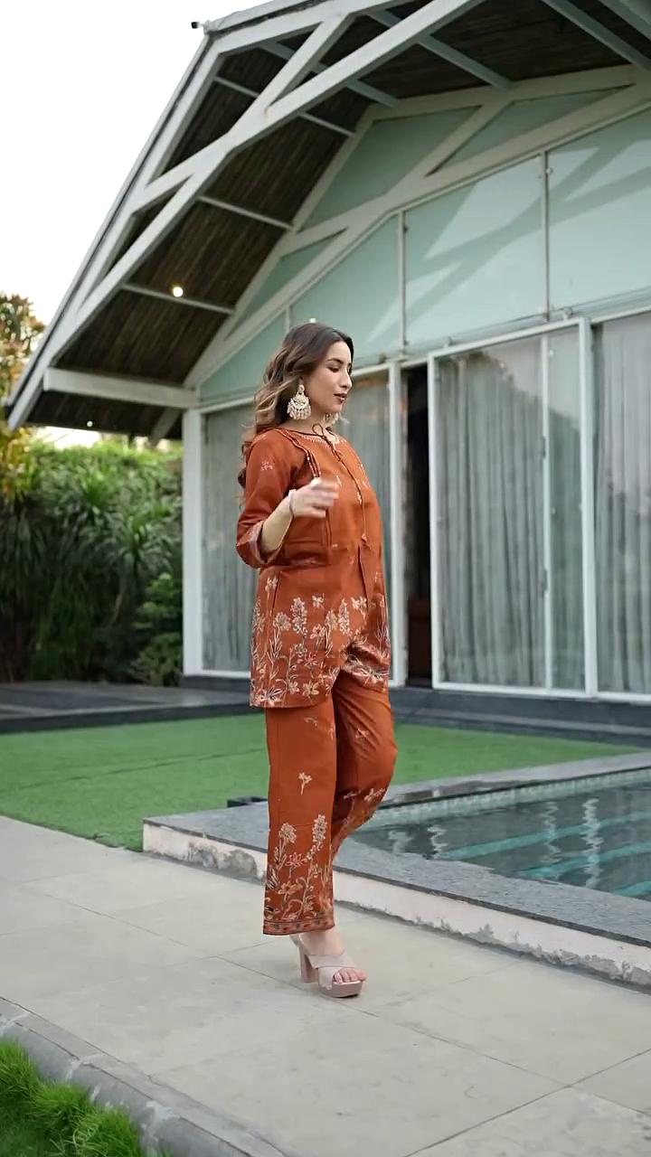 Women's Brown Cotton Co Ord Set For Women