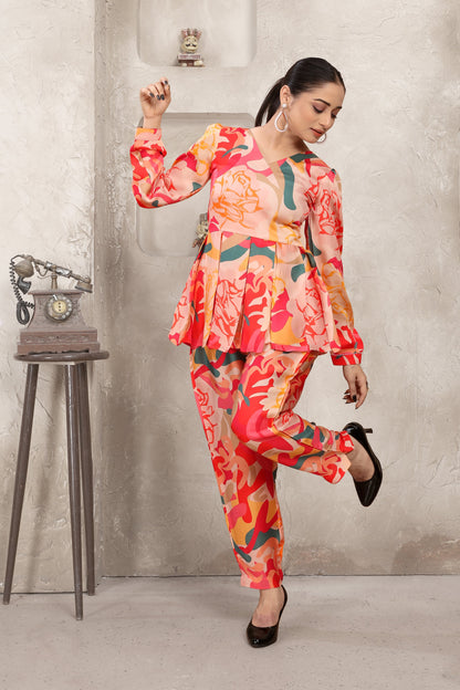 Orange and Red Attractive Print Co-Ord Set