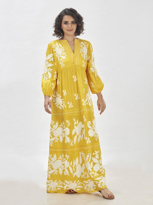 Yellow Designer Full Flair Top With plazzo