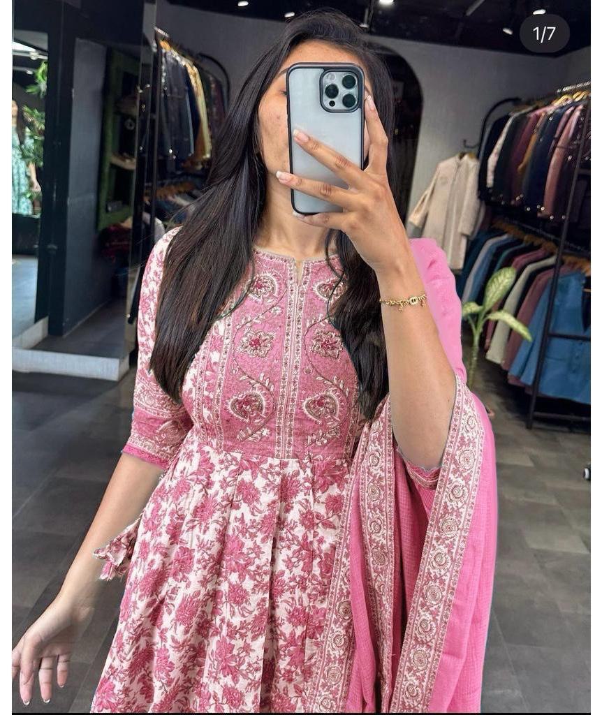 Pink Hand-Embroidered Heavy Anarkali Suit Set