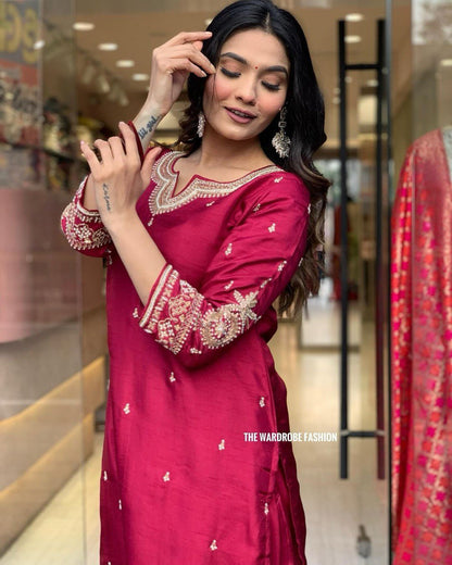 Pink Luxurious Fully Stitched Chanderi Silk Suit Set