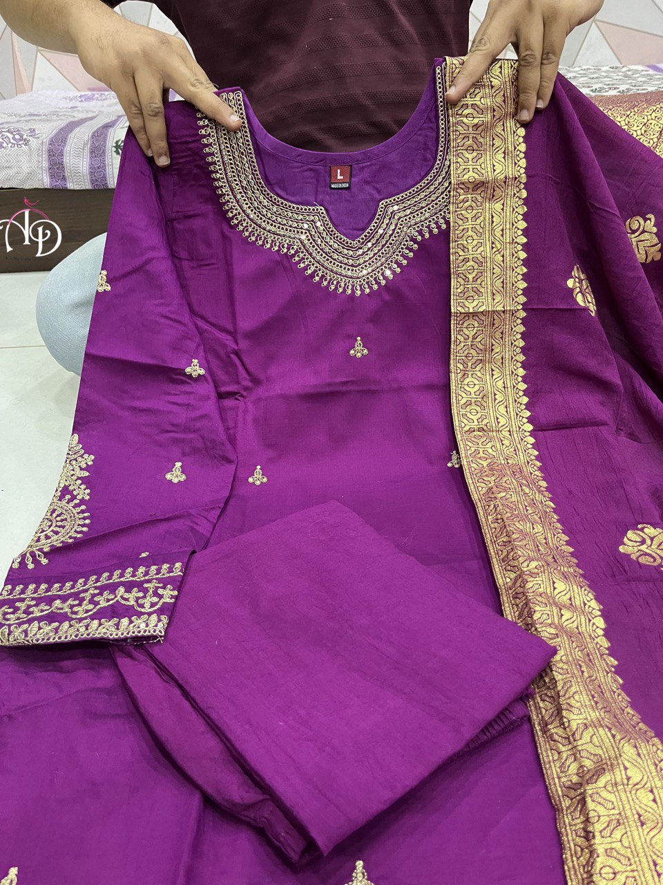 Purple Luxurious Fully Stitched Chanderi Silk Suit Set