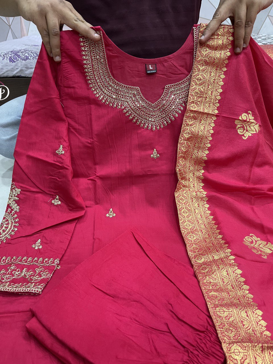 Pink Luxurious Fully Stitched Chanderi Silk Suit Set