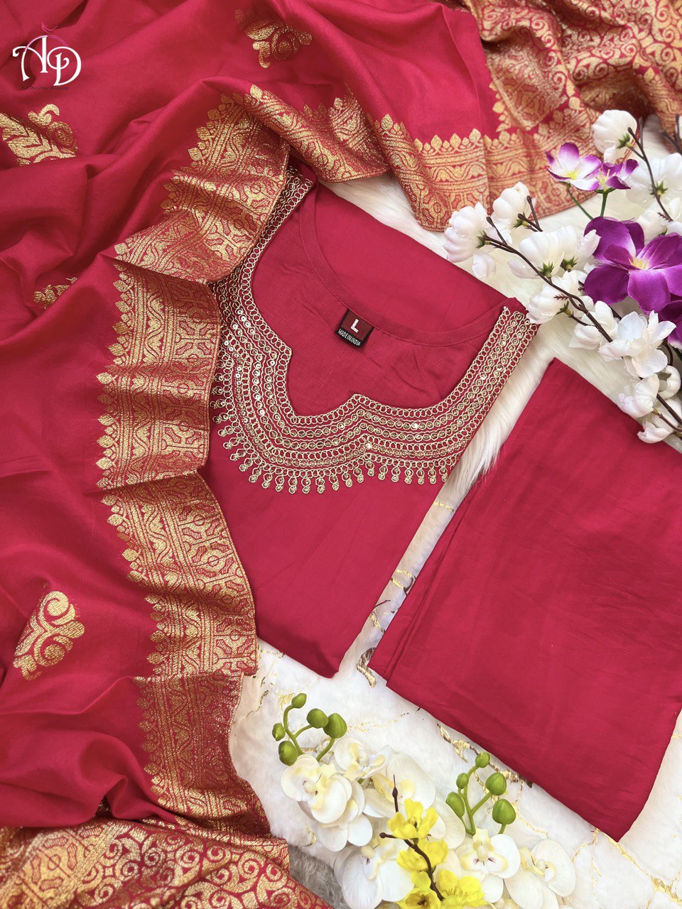 Pink Luxurious Fully Stitched Chanderi Silk Suit Set