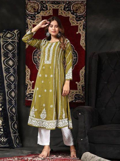 Green Flair Kurta With Plazzo Set