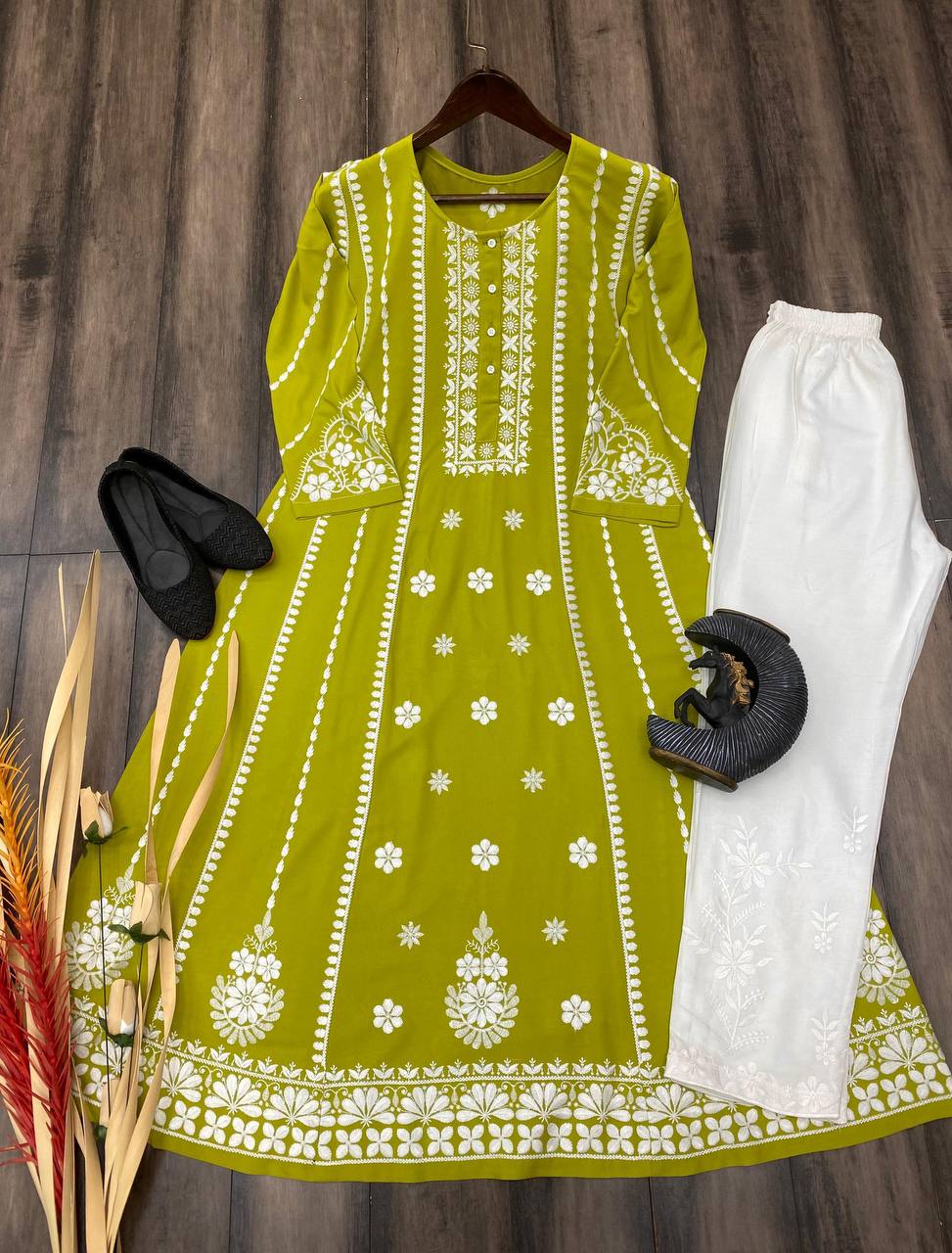 Green Flair Kurta With Plazzo Set