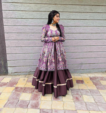 Navratri Wear Beutique Styles Rayon Printed Top With Full Flair Lehenga