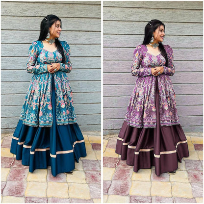 Navratri Wear Beutique Styles Rayon Printed Top With Full Flair Lehenga