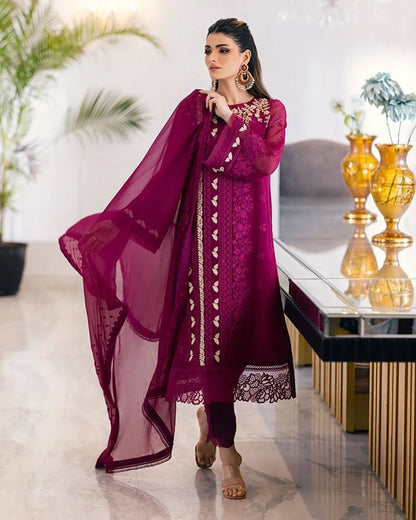 Designer Embroidery Suit Set With Pant and Dupatta