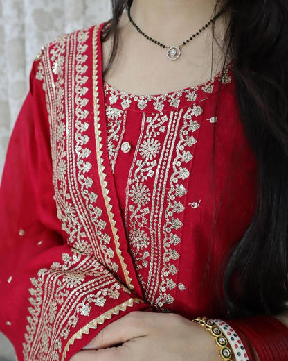 Red Designer Suit With plazzo And Dupatta Set