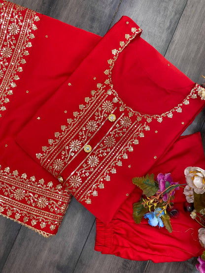 Red Designer Suit With plazzo And Dupatta Set