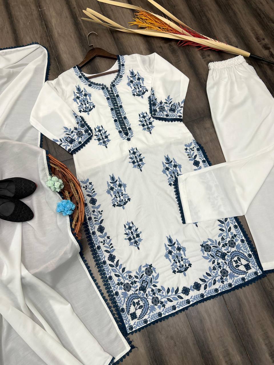 White Designer Heavy Work Kurta Set