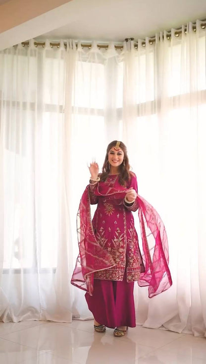 Rani Pink Stylish Heavy Designer Suit Set