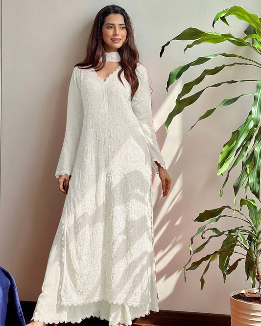 White New Trend Chikankari special Ethnic Set