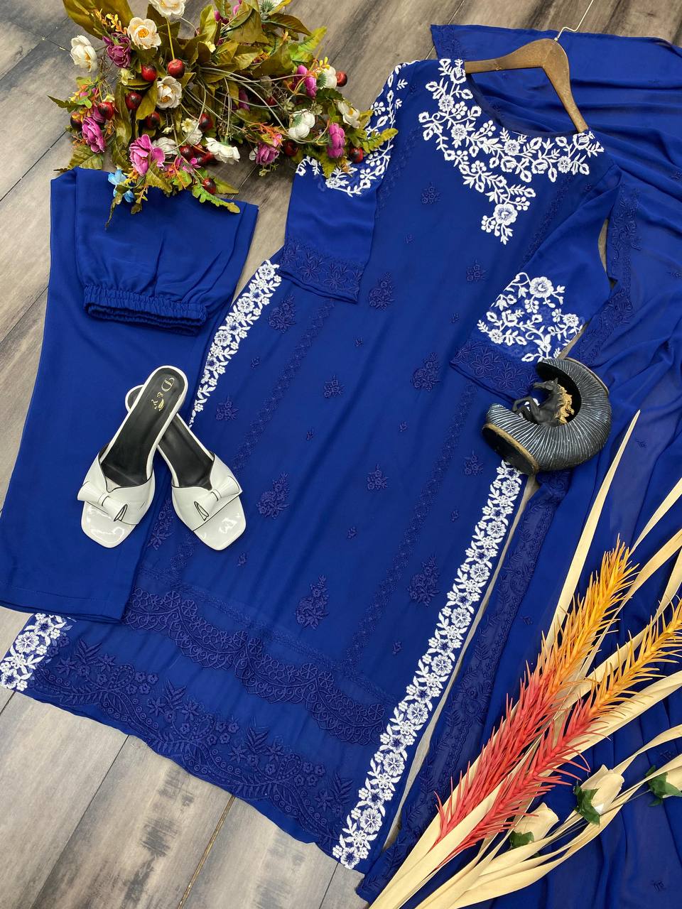 Blue Designer Suit With pant And Dupatta Set