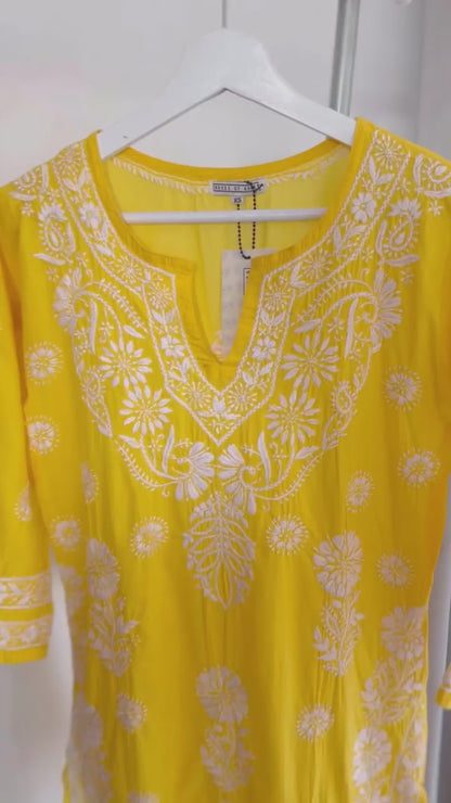 Yellow Designer Chikankari Special Kurta With Pan Set