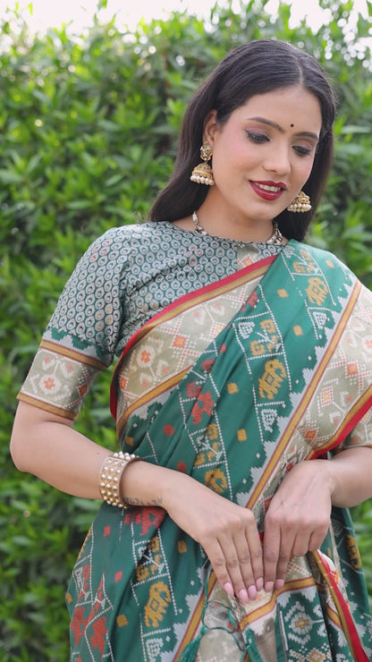 Patola Silk Green Weaving Classic Saree