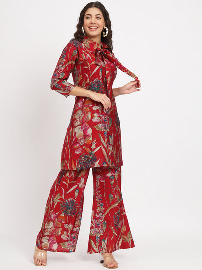 Kareena Printed Co-Ord Set In Cotton- Red
